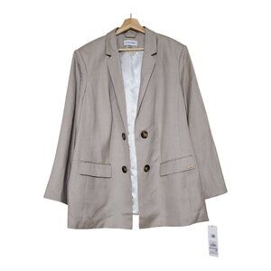 Calvin Klein Womens Linen-Blend Blazer Open Front Tan‎ Size 22W- Business Casual